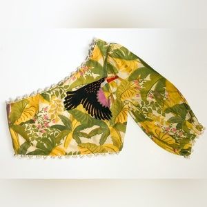 Farm Rio One-Shoulder Embroidered Top Size M NWT